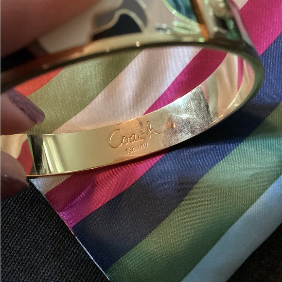 Coach Gold and Black and cream animal print bangle bracelet. - Picture 4 of 16